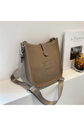 Moda Kadın Düz Renk Basit Küçük Kare Çanta Doku Tek Omuz Çapraz Askılı Pu Harf Bayan Çanta Haki Diğer