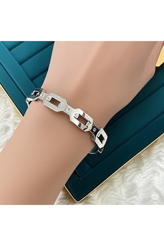 Çelik Silver Bileklik Modern Geometrik Bağlantılı Çok Renkli