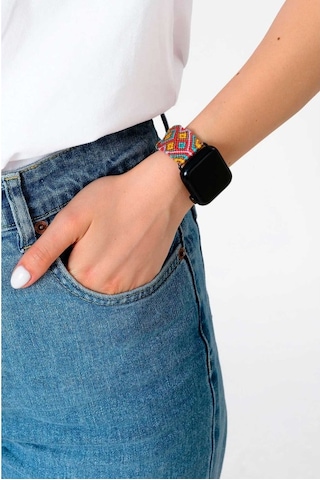 Hippi Etnich Siyah Örgü Apple Uyumlu Watch Kordonu 42-44-45-49 Mm