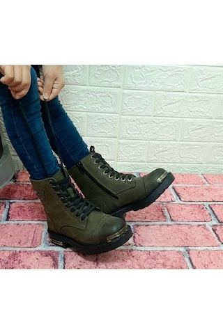 Hammer Jack Hammerjack 17600.F Haki Hakiki Deri Fermuarlı Bağcıklı Çocuk Bot