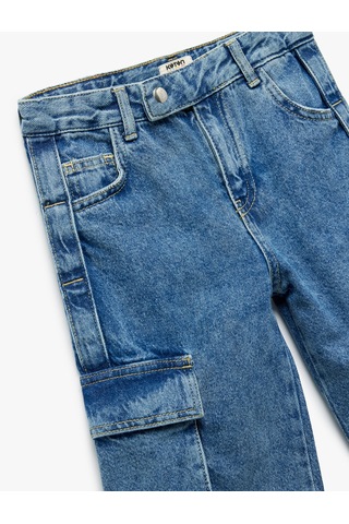 Koton Pamuklu Kapaklı Cep Detaylı Denim Şort Orta İndigo 5skg40084ad Indigo