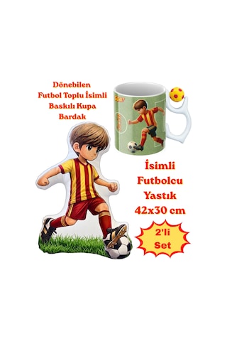 Sarı Kırmızı Futbol Kupa Taraftar Yastık Kombin Taraftar Uyku Arkadaşı İkili Set Hediye Yastık Hediye Paketi-Hediye Paketi