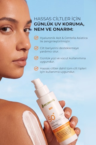 Ecowera Hydra Protect SPF 50+ Nemlendirici ve Onarıcı Mineral Güneş Kremi 150 ML