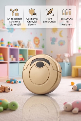 Engelden Kaçan Pilli Usb Şarjlı Temizlik Robotu Çarpışma Önleyici Sensörlü Oyuncak Robot Süpürge Gold