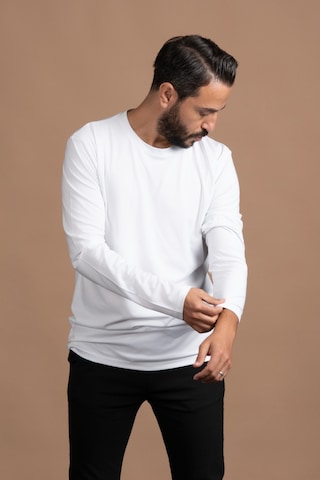 Regular Fit Bisiklet Yaka Rayon Kumaş Full Likralı Uzun Kol Sweatshirt Beyaz