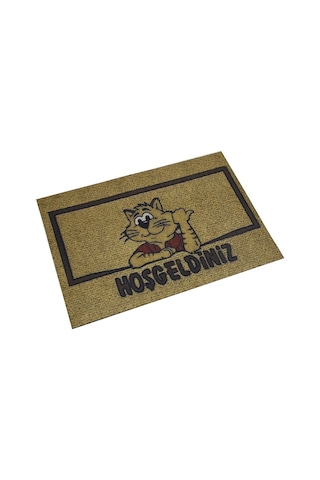 Hoşgeldiniz Yazılı Kedi Desenli Kauçuk İç Ve Dış Kapı Önü Paspası