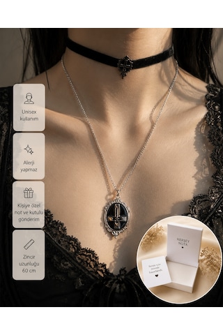 Ters Haç Sembollü Gotik Kolye Siyah Vintage Çerçeveli Unisex Alternatif Kolye Çok renkli