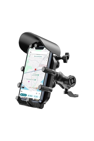 Vtn-28 Ayna Bağlantılı Güneş Ve Yağmur Korumalı Motosiklet Telefon Tutucu Siyah