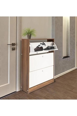 Marka 3 Katlı Modern Ayakkabılık Beyaz