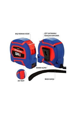 Workpro Wp261009 5mx19mm/16ft. Naylon Kaplama Sarı Çelik Şerit Metre Fr Wp261009 5 M