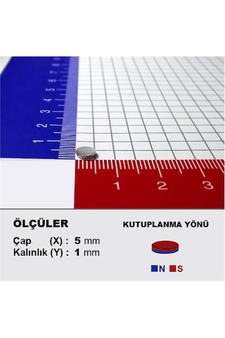 Neodyum Mıknatıs Silindir D5x1 mm (100'lü Paket)