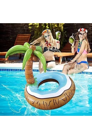 Plaj Havuz Deniz Yüzen Yatak Hindistan Cevizi Ağacı Şişme Eğlenceli Deniz Yatağı 120 120 Cm Kahverengi