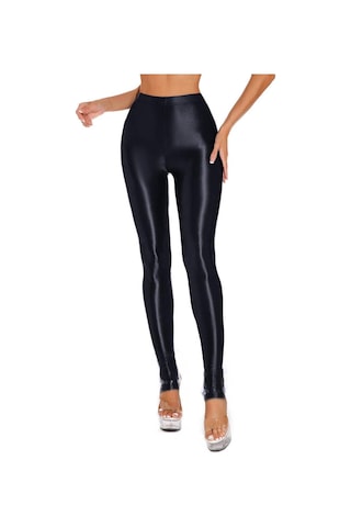 Kadın Parlak Üzengi Tayt Yüksek Bel Elastik Bel Tayt Spor Salonu Yoga Egzersiz Pantolonları Karın Kontrol Spor Pantolonları SiYAH