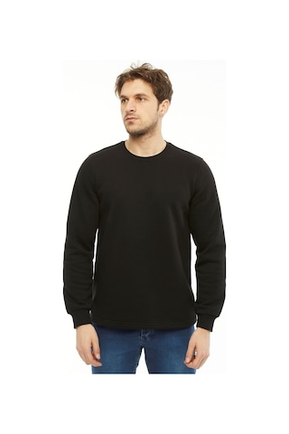 Uniprom Sweatshirt Bisiklet Yaka Içi Polarlı 3 Iplik Pamuklu Normal Kesim Erkek Siyah