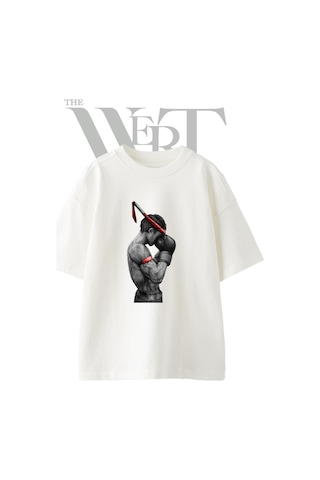 Muay Thai 10 Tasarım Baskılı Ünisex Beyaz Oversize T-shirt