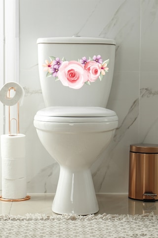 Pembe Güller Klozet Kapağı Ve Banyo Sticker