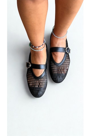 Ne&ve Shoes Siyah File Simli Tokalı Yuvarlak Burunlu Kadın Günlük Rahat Ve Şık Babet