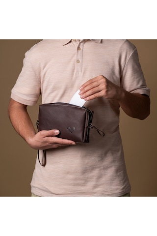 Elitaş Deri Hakiki Deri El Çantası Clutch Çanta Portföy Çanta Organizer Clutch Kahverengi Acı Kahverengi