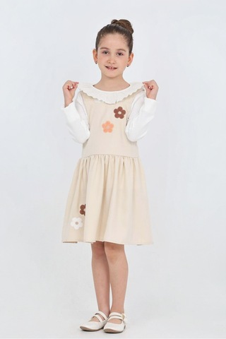 Kız Çocuk 2'li Elbise Elbise+badi Bluz 12342 Ekru