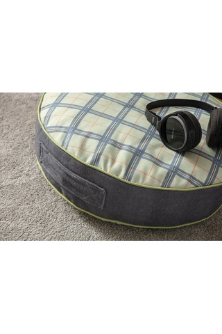 Ekoseli Büyük Boy Yer Minderi, Puf Kılıfı, Balkon Ve Teras İçin U