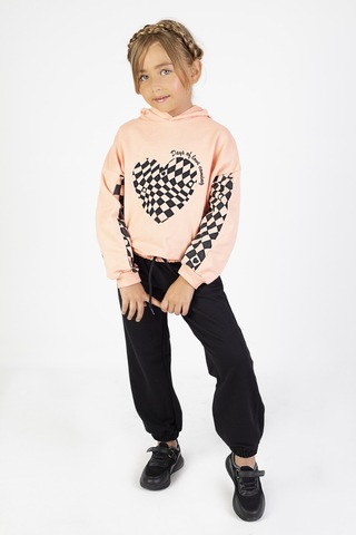 Kız Çocuk İki İplik Kumaş Orta Kalınlıktaa Baskılı Örme Basic Eşofman Takımı Somon