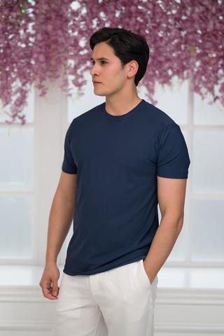 Paul Martin Slimfit Lyocell Kumaş Likralı Küçük Armürlü Bisiklet Yaka T-shirt İndigo