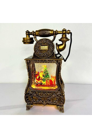 Nostaljik Telefon, Müzik Fonksiyonlu, Led Işıklı Ve Hareketli Kar, Noel Baba'nın Gelişinin Gizemi, Bronz Kahverengi 32x17x8 Cm