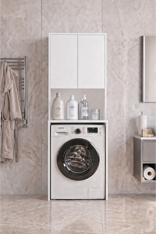 Çamaşır Makinası Dolabı Kurutma Makinası Dolabı 2 Kapaklı 190x67x67 Beyaz