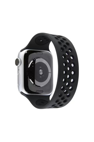 Newface Apple Watch Uyumlu 38mm Ayarlı Delikli Silikon Kordon - Siyah-siyah