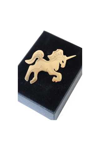 Çelik Efsanevi Saf Ve Masum Ölümsüzlük Atı Tek Boynuz Unicorn Broş. Yaka İğnesi Unicorn Broş. Unisex Gold