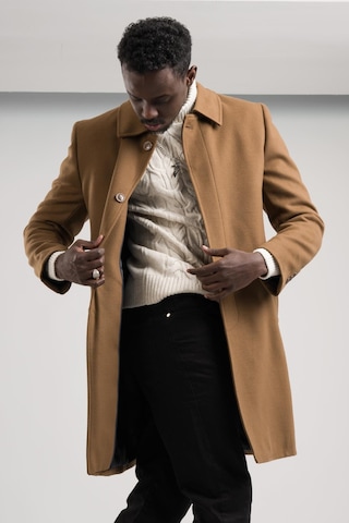 Yakalı Klasik Kesim Düğmeli Uzun Kaşe Erkek Kaban Taba