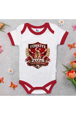 Bk Gift Türkiye Taraftar Temalı 2026 Dünya Kupası Tasarımlı Kırmızı Bebek Body Zıbın-5 Tek Yürek Milli Takım Ruhu