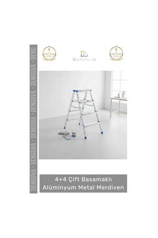 Merdiven Dayanıklı Hafif Katlanabilir 92 Cm Çift Yön 4+4 Çift Basamaklı Alüminyum Metal Merdiven