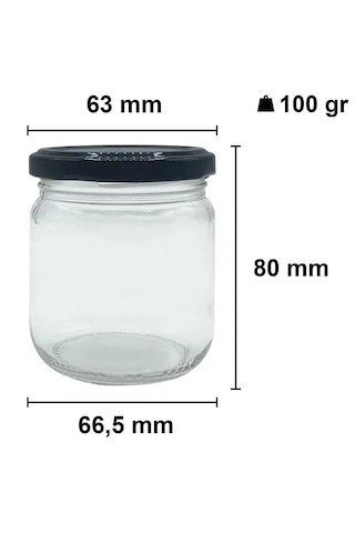 Rotanev Metal Siyah Konserve Kapaklı Mama Yoğurt Saklama 210 Cc Şeffaf Cam Kavanoz 4 Adet 210 ml