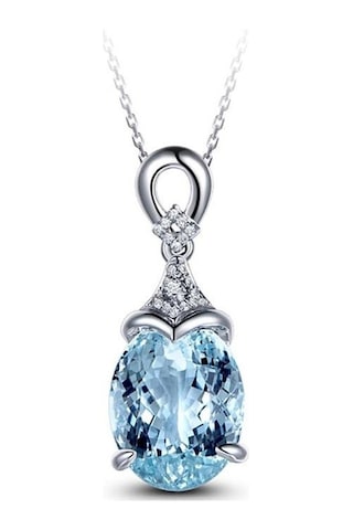 Novahub 925 Ayar Gümüş Mavi Topaz Kolye, Lüks Kadın Kolye, Mavi Topaz Kız Kolye, Elmas Vurgulu, 40-86cm Uzunluk Mavi