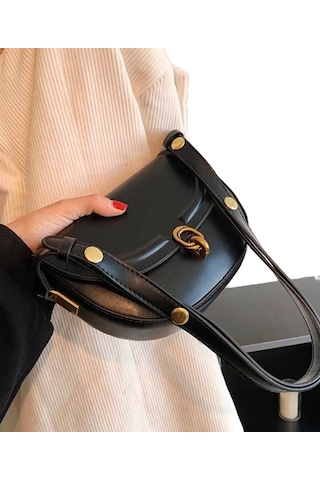 Acı Kahverengi Suni Deri Ayarlanabilir Askılı El ,kol Ve Omuz Çantası Sıyah - Sıyah