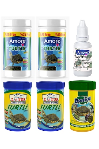 Amore Turtle Food Stick 2 x 125 ML + Bonisa 100 ML + Lotus 2 x 100 ML Kaplumbağa Yemi