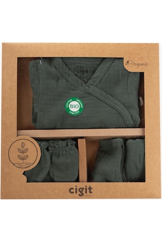 Organik Hastane Çıkışı Bebek Takımı 0-3 Ay Haki Yeşil Haki Yeşil