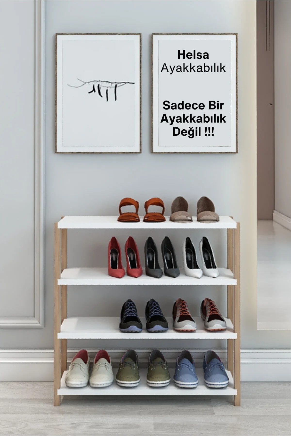 Helsa 4 Raflı Ahşap Ayakkabılık -çok Amaçlı Dekoratif Raf, Organizer - Demonte Ve Kolay Montaj Beyaz