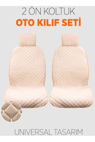 Tay Tüyü Terletmez Kumaş Oto Koltuk Kılıfı 2 Ön Koltuk Seti - Krem