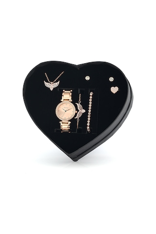 Rose Melek Kanadı Kolye Bileklik Küpe Yüzük Saat Set  Ps11 Bronz