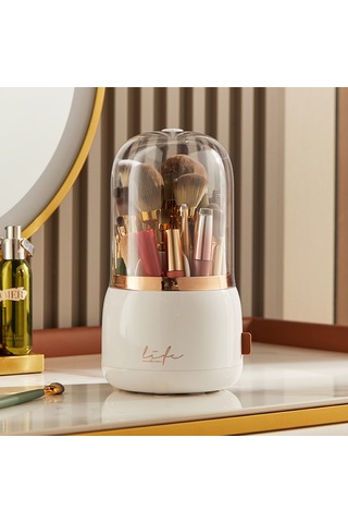 Teltree Pratik Döner Makyaj Fırçası Saklama Kabı - Toz Geçirmez Ve Şık Tasarım Beyaz