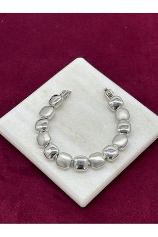 Mat Ve Parlak Silver Renkli Kare Şekilli Bileklik Silver