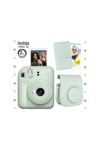 Fujifilm Instax Mini 12 Fotoğraf Makinesi + 20'li Film + Laporta Albüm + Deri Kılıf Yeşil