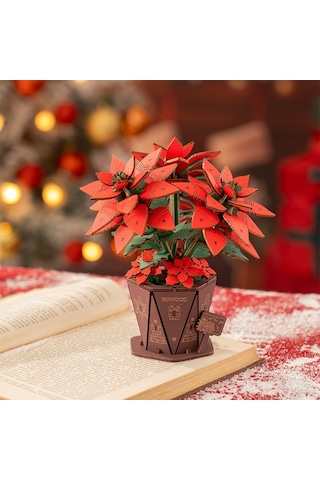 Rowood Tf001 Atatürk Çiçeği Poinsettia Dıy Minyatür Maket Model Set Ahşap 3d Wooden Puzzle Model Kit Ahşap Maket Dekoratif Hobi Seti