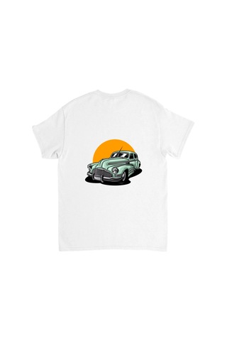 Paybuy Vintage Araba Kromlu Retro Tasarım Baskılı Erkek Tişört Beyaz