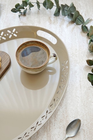 Metal Oval Servis Tepsisi, Büyük Tepsi, Çay Kahve Tepsisi Desenli