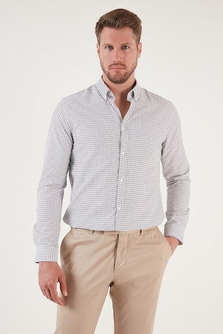 Buratti Desenli Pamuk Karışımlı Düğmeli Yaka Uzun Kollu Slim Fit Erkek Gömlek Cf23S7496 Lacivert-Bej