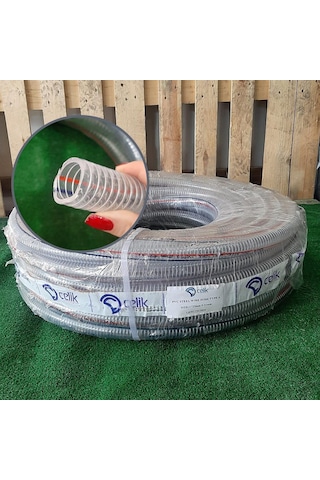 1 1/4" TELLİ ŞEFFAF HORTUM TİP-A 50 METRE TAHLİYE HORTUMU DİRENAJ HORTUM