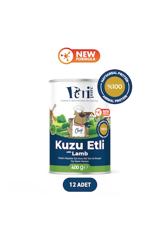 Kuzu Etli Yaş Konserve Yetişkin Köpek Maması, Jöle İçinde Parça Etli, 400 Gr X 12 Adet